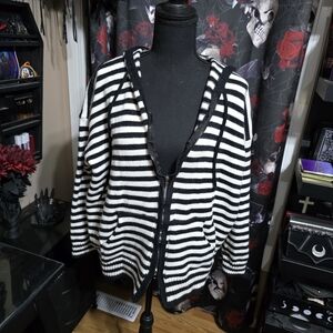 Black and White Striped Cardigan